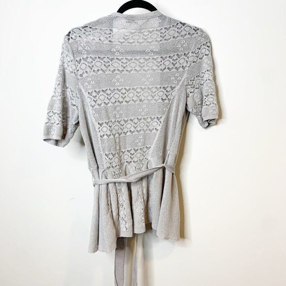 Knitted & Knotted Anthopoloie Womens Gray Tie Front Cardigan Sweater Medium - Picture 2 of 8